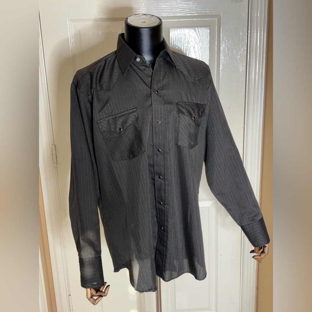 Ranch And Town Long Sleeve Pearl Snap Western Shirt Men's 16 34 Black Made In US